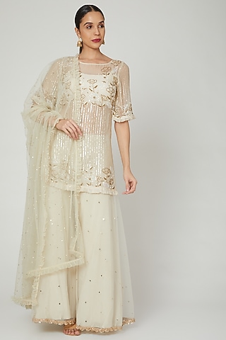 Ivory Embroidered Sharara Set by RRishita & Mitali