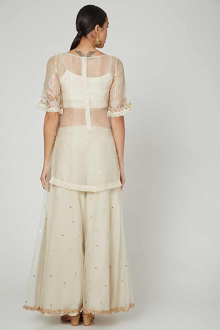 Ivory Embroidered Wedding Sharara Set by RRishita & Mitali at Pernia's Pop Up Shop