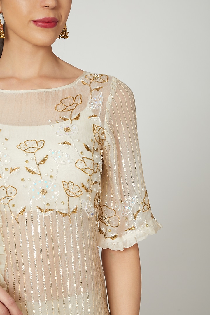 Ivory Embroidered Wedding Sharara Set by RRishita & Mitali at Pernia's Pop Up Shop