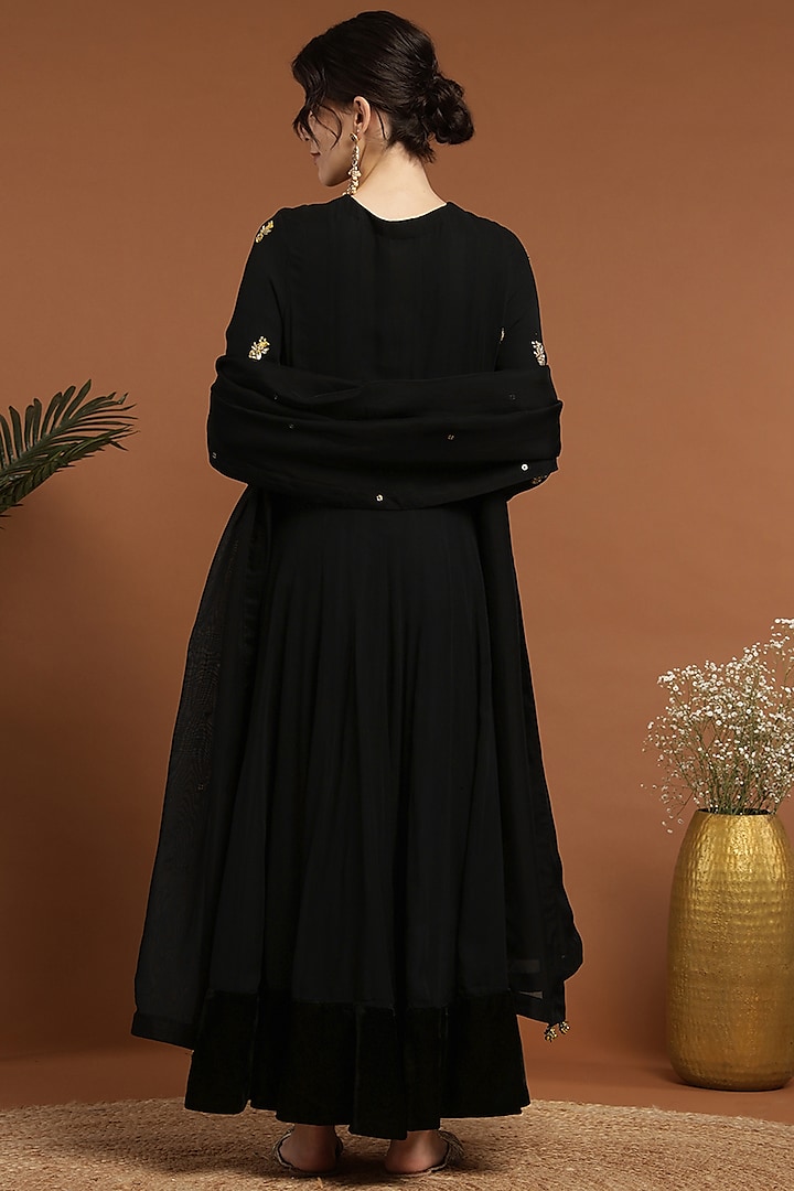 Black Georgette & Organza Embroidered Party Wear Anarkali With Dupatta by Rirasa at Pernia's Pop Up Shop