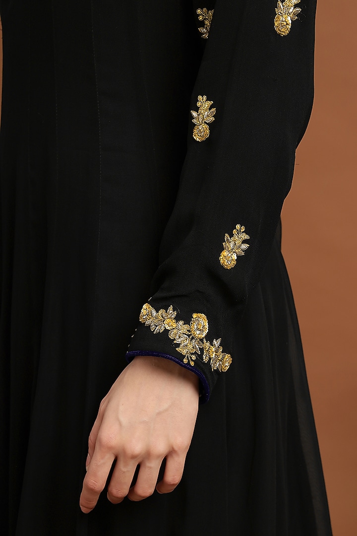 Black Georgette & Organza Embroidered Party Wear Anarkali With Dupatta by Rirasa at Pernia's Pop Up Shop