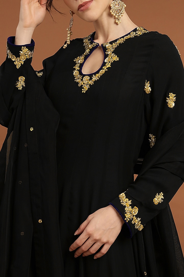 Black Georgette & Organza Embroidered Party Wear Anarkali With Dupatta by Rirasa at Pernia's Pop Up Shop