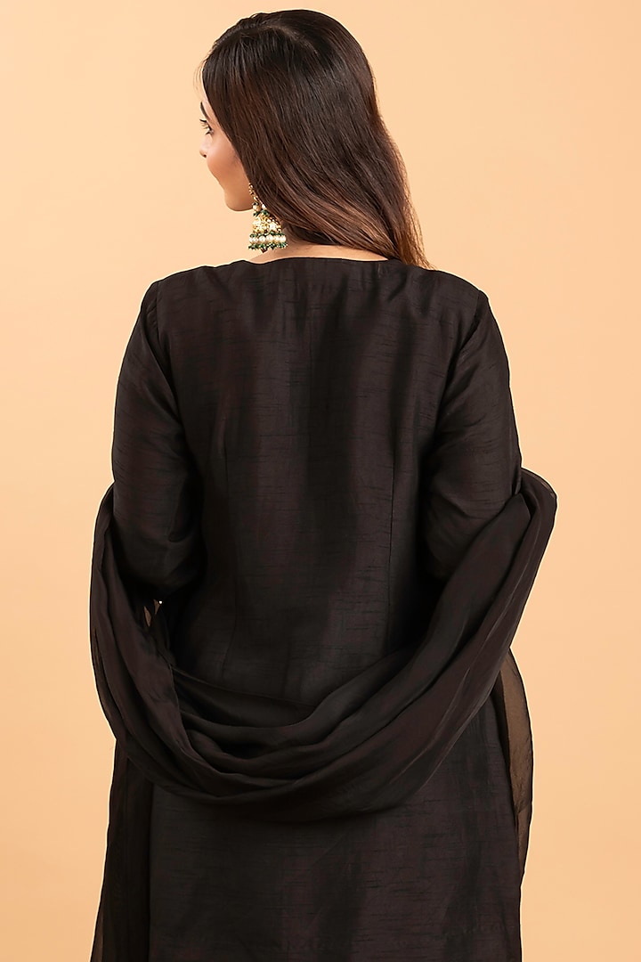 Black Raw Silk & Organza Kurta Set by Rirasa at Pernia's Pop Up Shop