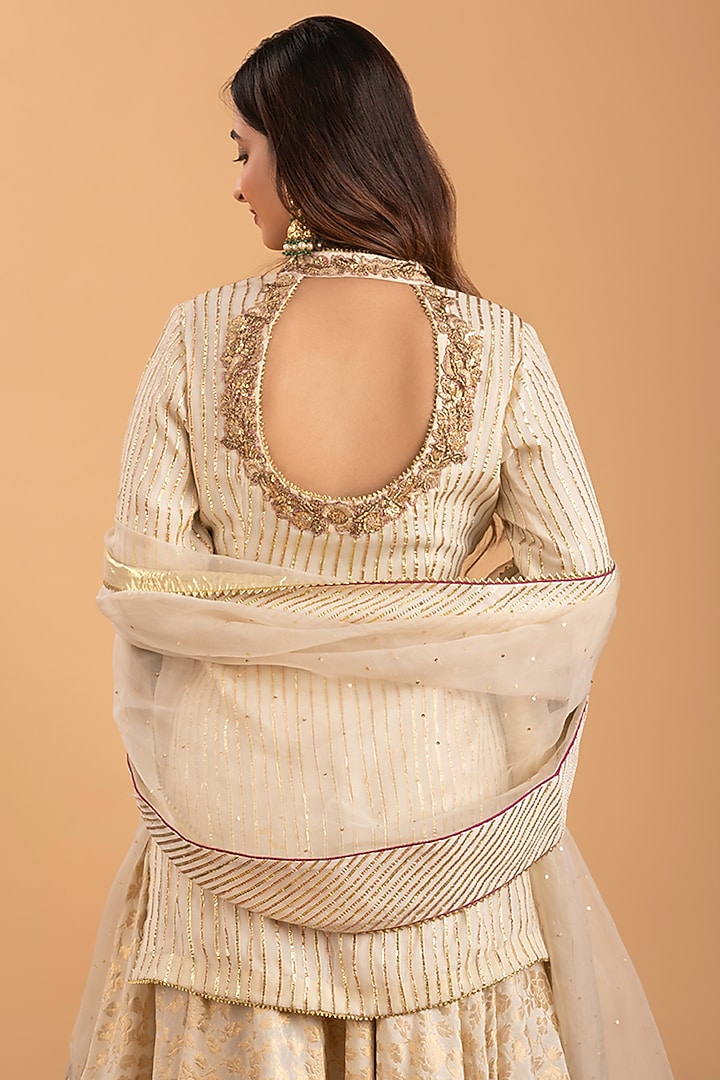 Ivory Georgette Banarasi Hand Embroidered Kurta Set by Rirasa at Pernia's Pop Up Shop