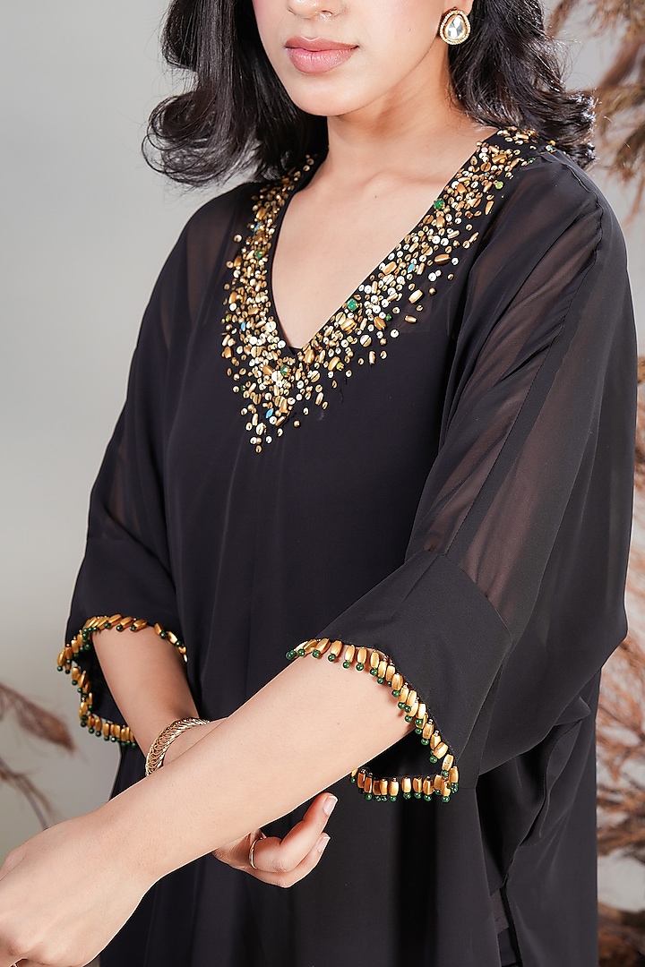 Black Georgette Hand Embroidered Kurta Set by Rirasa at Pernia's Pop Up Shop