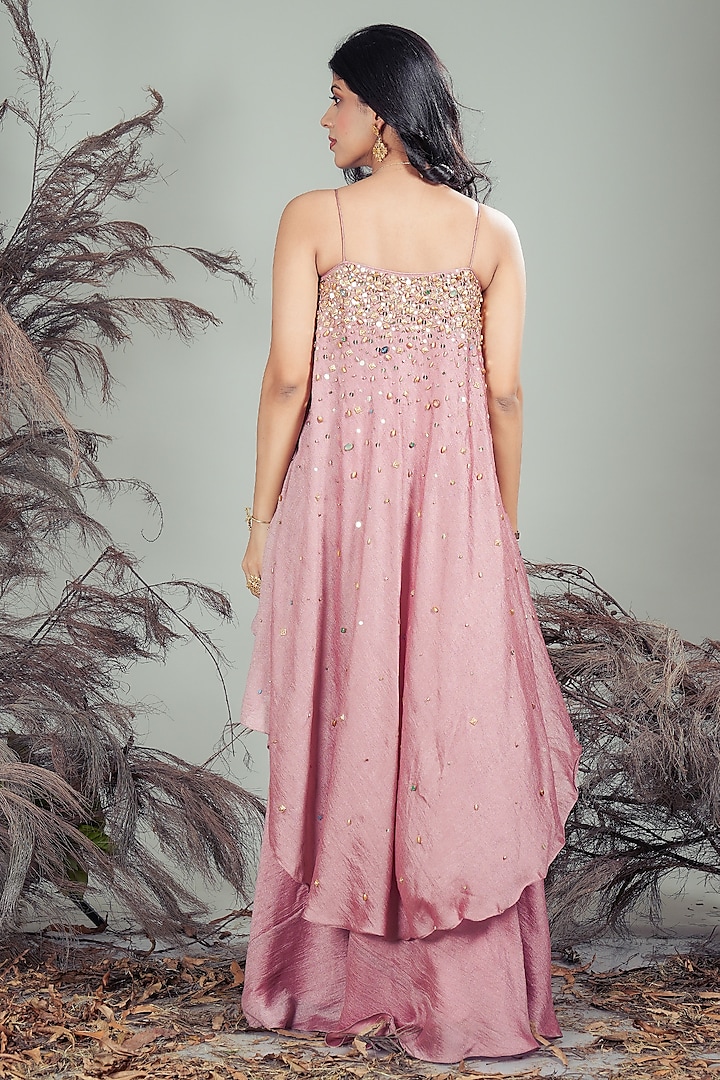 Pink Silk Blend Hand Embroidered Party Wear Sharara Set by Rirasa at Pernia's Pop Up Shop