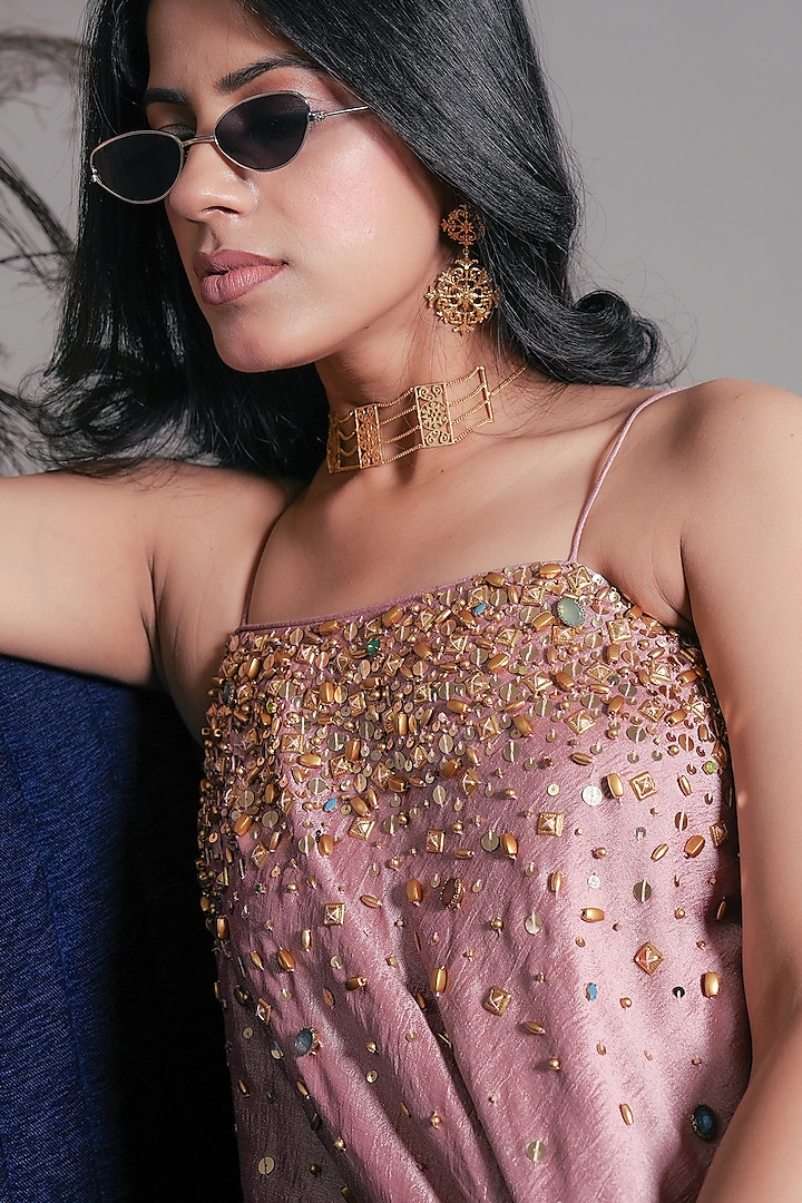 Pink Silk Blend Hand Embroidered Party Wear Sharara Set by Rirasa at Pernia's Pop Up Shop