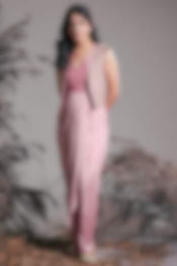 Pink Silk Blend & Tissue Embroidered Jacket Draped Vacation Dress by Rirasa at Pernia's Pop Up Shop