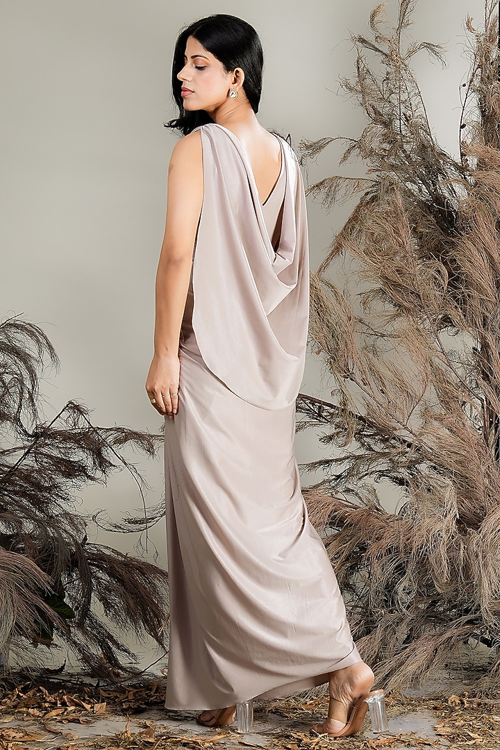 Beige Lycra Cowl Draped Summer Dress by Rirasa at Pernia's Pop Up Shop