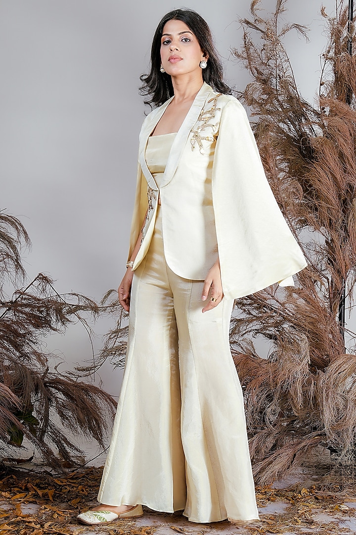 Ivory Tissue High-Waist Flared Pant Set by Rirasa at Pernia's Pop Up Shop