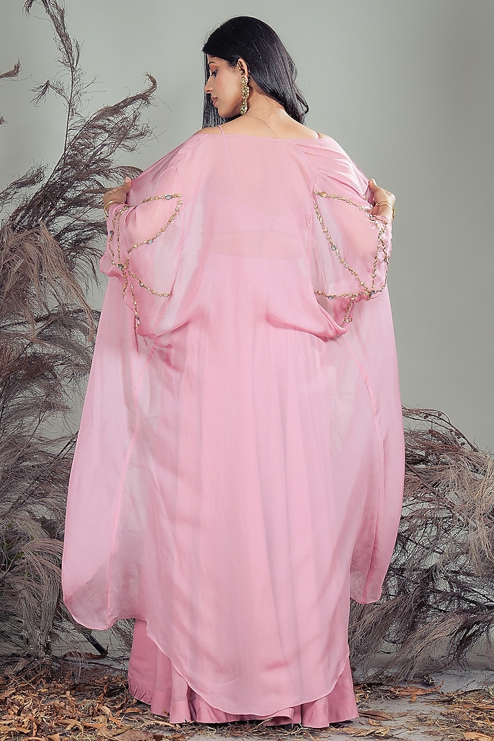 Pink Organza Embroidered Jacket Lehenga Set by Rirasa at Pernia's Pop Up Shop