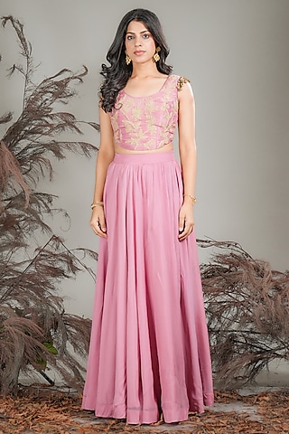 Pink Organza Lehenga Set by Rirasa