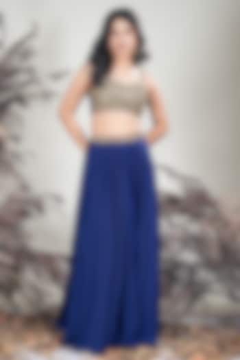 Navy Blue Crepe Crystal Beads Embroidered Lehenga Set by Rirasa at Pernia's Pop Up Shop