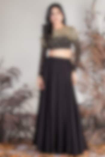 Black Organza Hand Embroidered Lehenga Set by Rirasa at Pernia's Pop Up Shop
