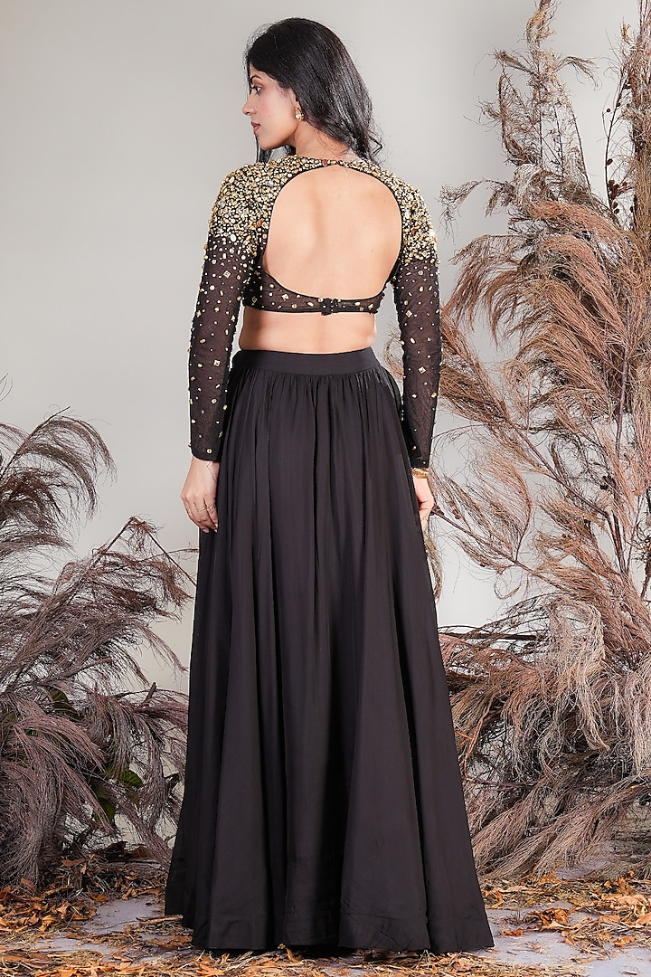 Black Organza Hand Embroidered Lehenga Set by Rirasa at Pernia's Pop Up Shop