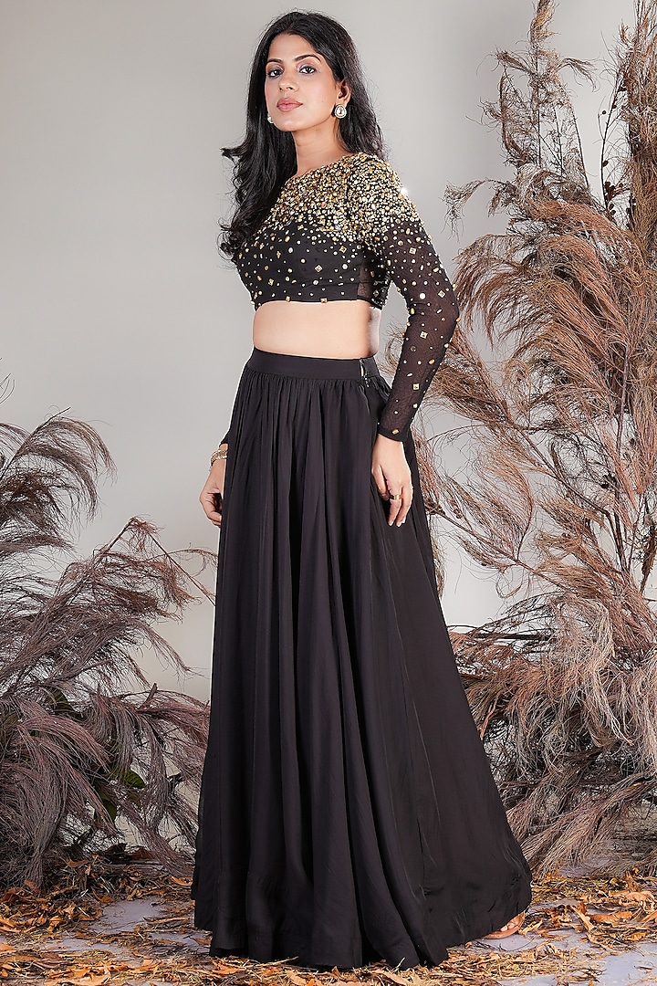 Black Organza Hand Embroidered Lehenga Set by Rirasa at Pernia's Pop Up Shop