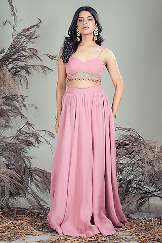 Blush Pink Organza Lehenga Set by Rirasa