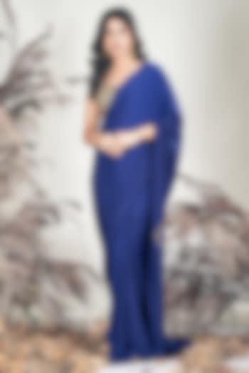 Navy Blue Crepe Party Wear Saree Set by Rirasa at Pernia's Pop Up Shop