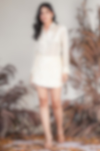 Ivory Tissue Shell Embellished Skirt Set by Rirasa at Pernia's Pop Up Shop