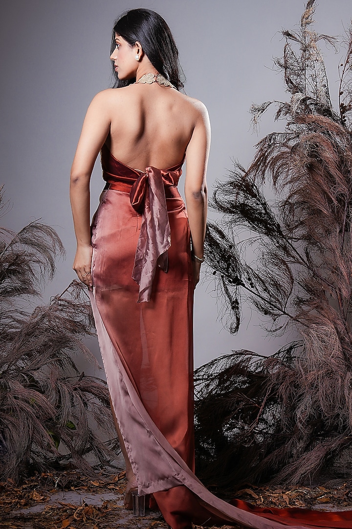Brown Ombre Georgette Blend High-Waist Skirt Set by Rirasa at Pernia's Pop Up Shop