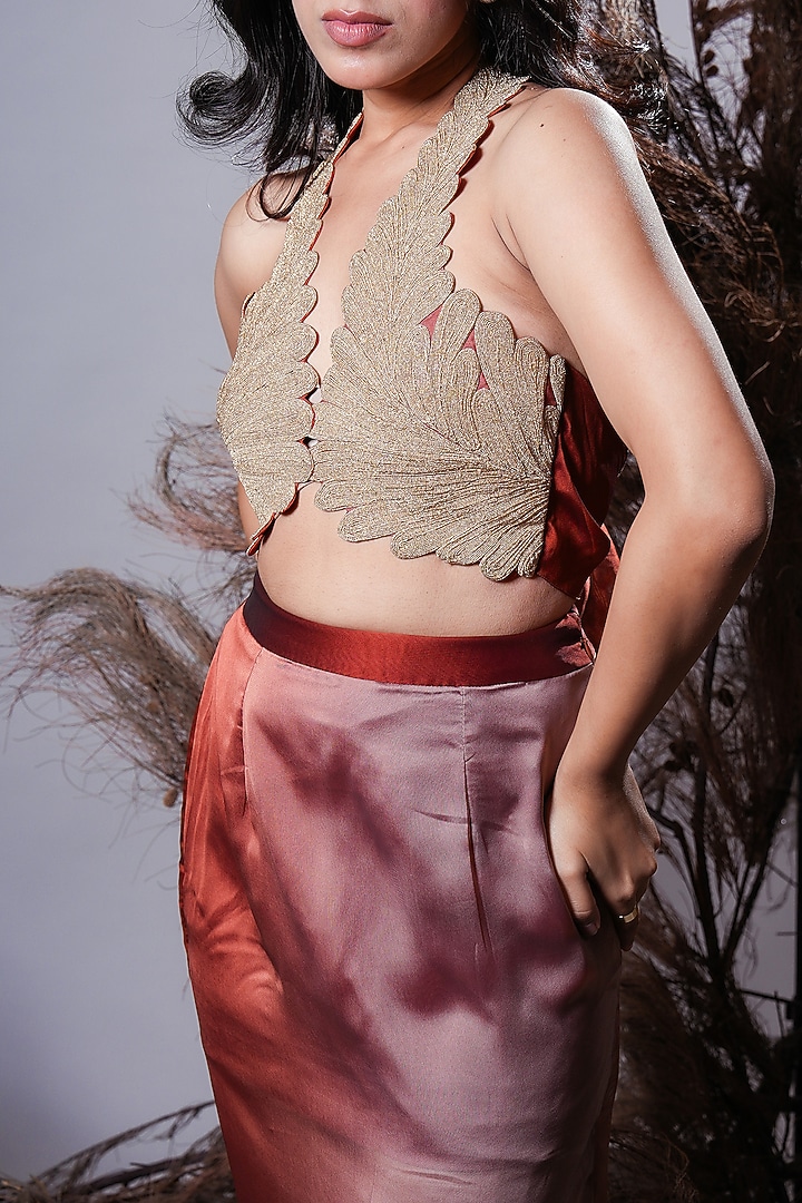 Brown Ombre Georgette Blend High-Waist Skirt Set by Rirasa at Pernia's Pop Up Shop
