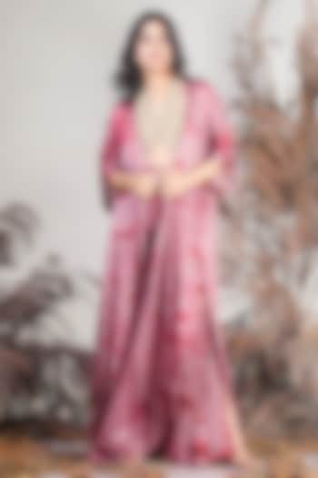 Coral Georgette Blend Pleated Skirt Set by Rirasa at Pernia's Pop Up Shop