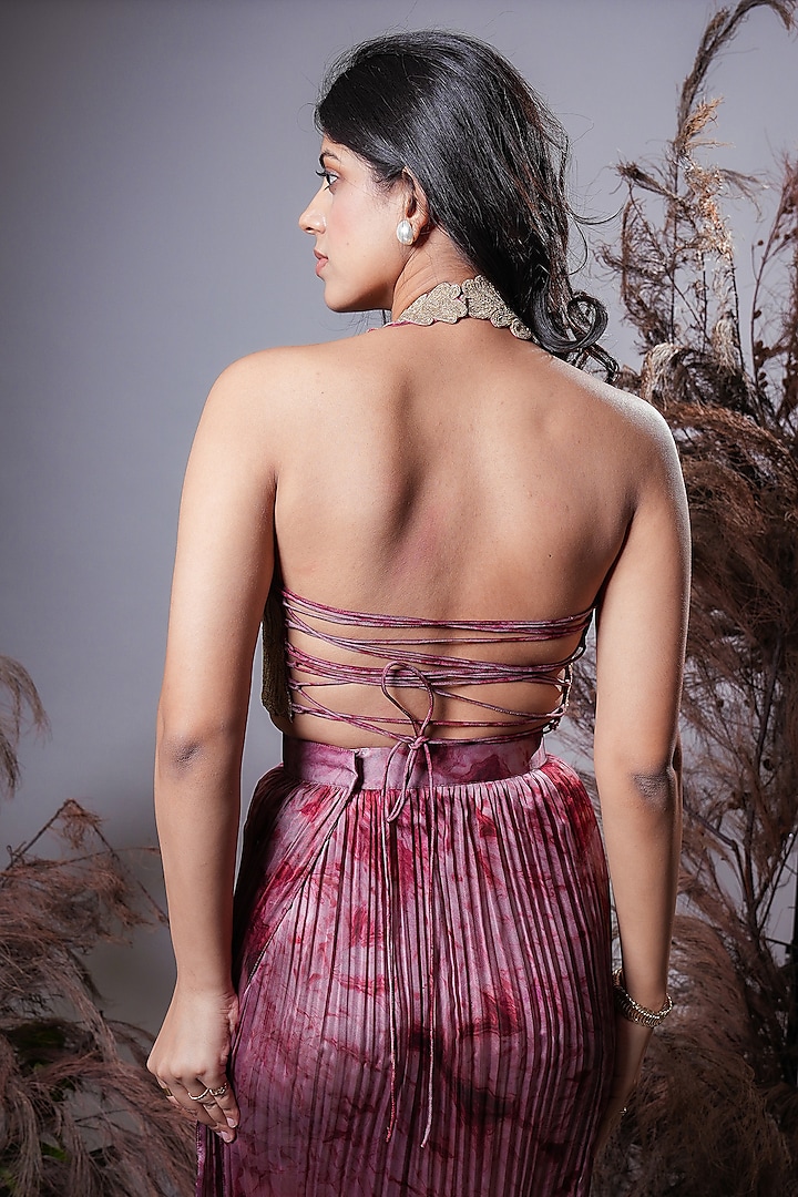 Coral Georgette Blend Pleated Skirt Set by Rirasa at Pernia's Pop Up Shop
