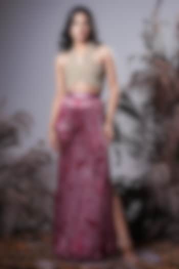 Coral Georgette Blend Pleated Skirt Set by Rirasa at Pernia's Pop Up Shop