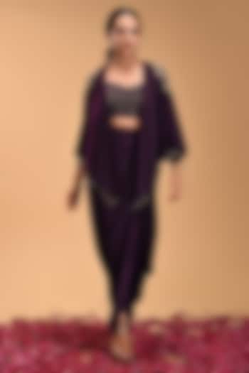 Purple Lurex Georgette Draped Skirt Set by Rirasa at Pernia's Pop Up Shop