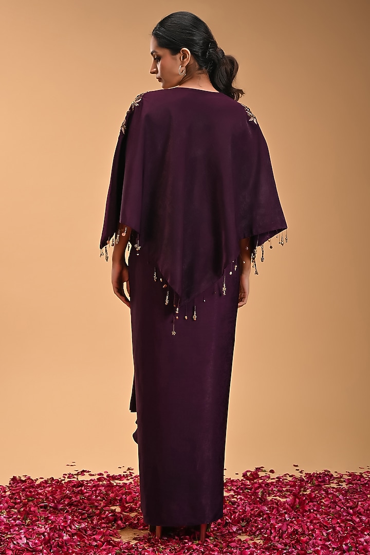 Purple Lurex Georgette Draped Skirt Set by Rirasa at Pernia's Pop Up Shop