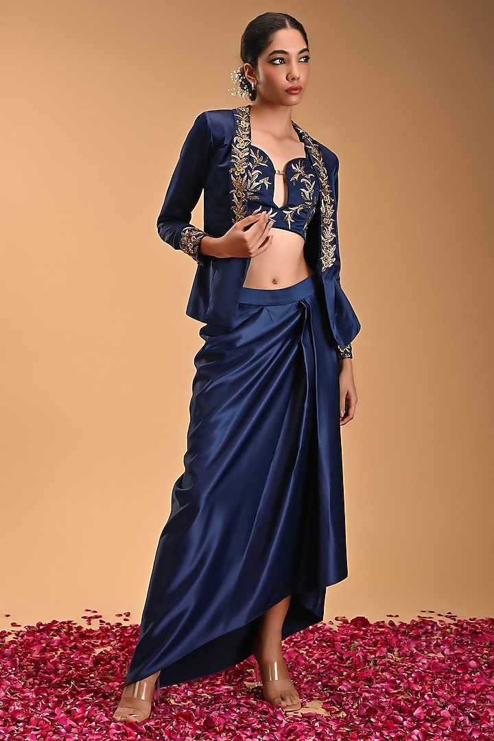 Blue Armani Satin Draped Skirt Set by Rirasa at Pernia's Pop Up Shop