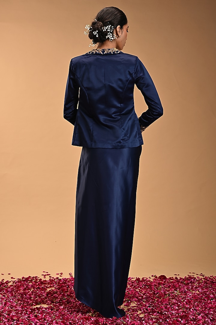 Blue Armani Satin Draped Skirt Set by Rirasa at Pernia's Pop Up Shop