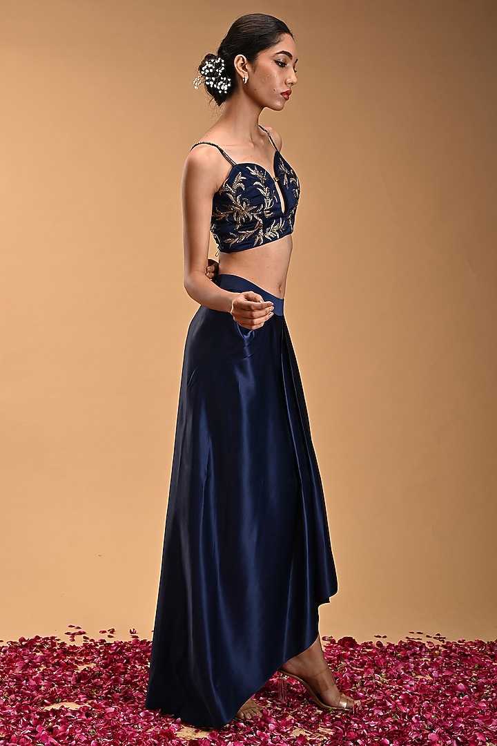 Blue Armani Satin Draped Skirt Set by Rirasa at Pernia's Pop Up Shop