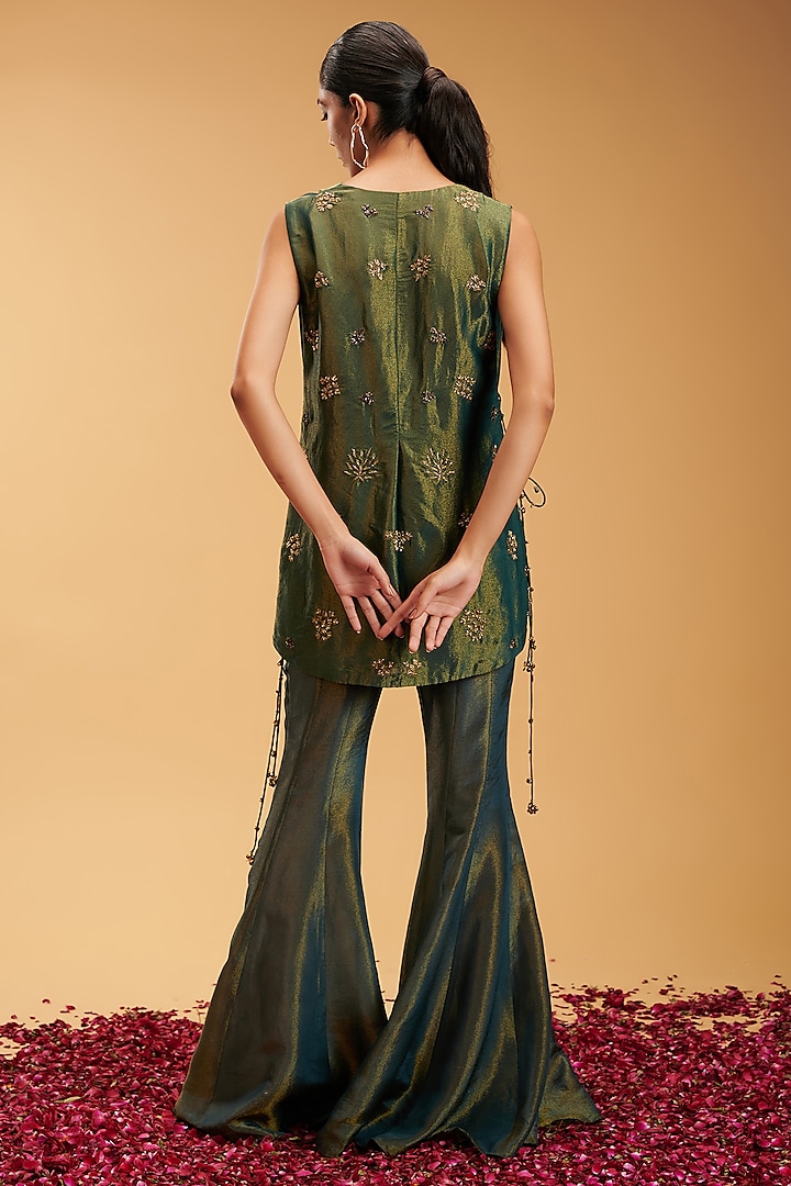 Green Tissue Kalidar Party Wear Sharara Set by Rirasa at Pernia's Pop Up Shop