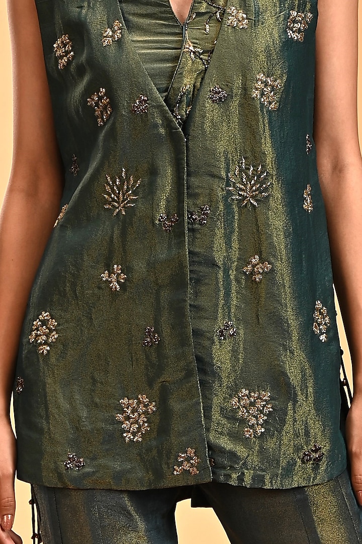Green Tissue Kalidar Party Wear Sharara Set by Rirasa at Pernia's Pop Up Shop