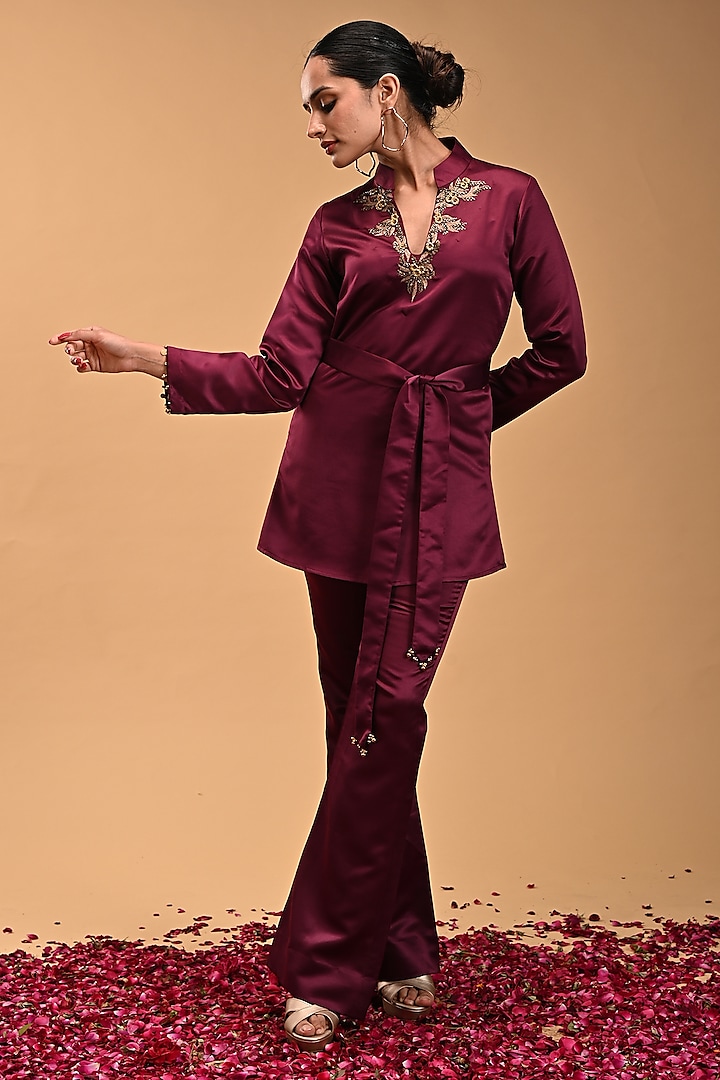 Purple Armani Satin Wide-Legged Pant Set by Rirasa at Pernia's Pop Up Shop