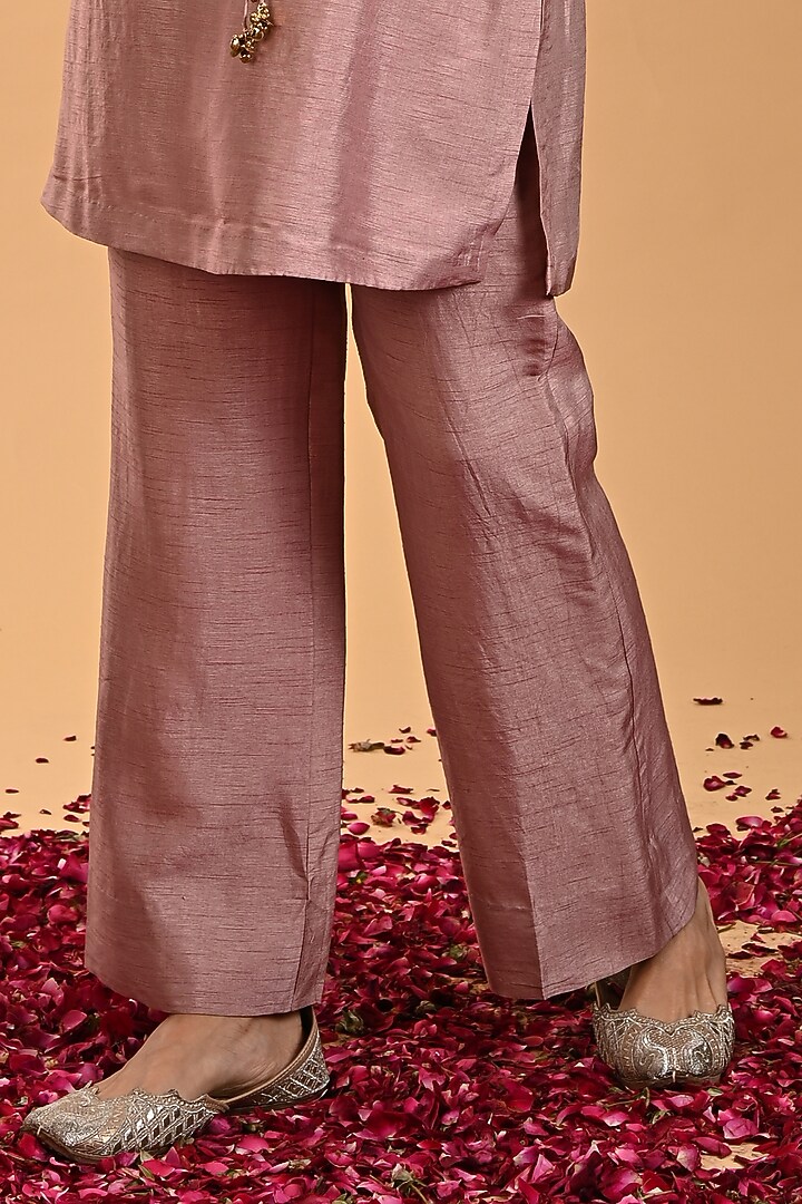 Dusty pink dori and hand embroidered kurta main image 1