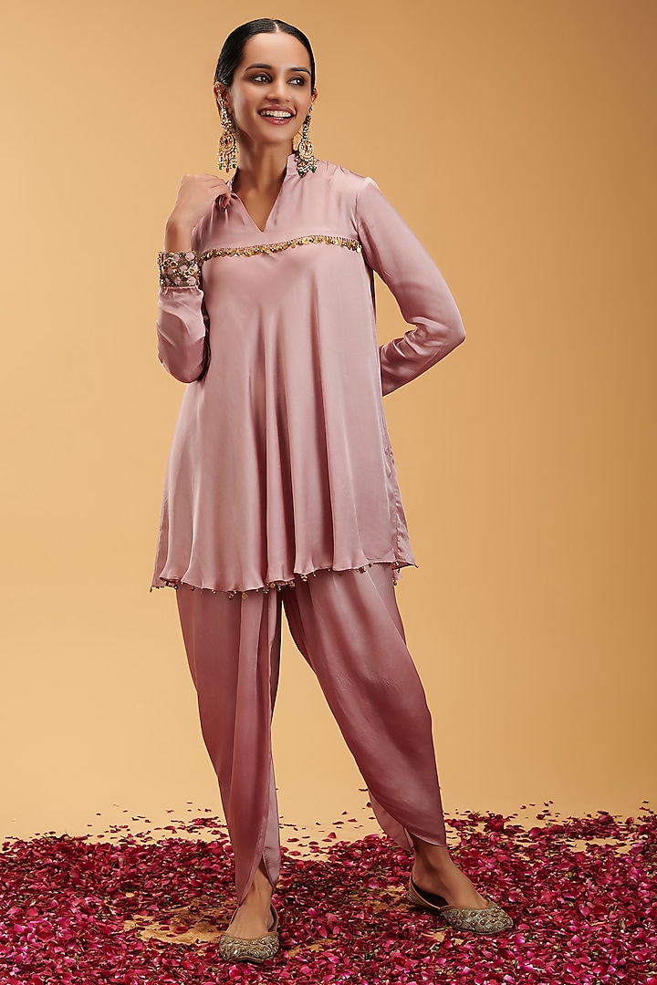 Pink Modal Satin Dhoti Set by Rirasa at Pernia's Pop Up Shop