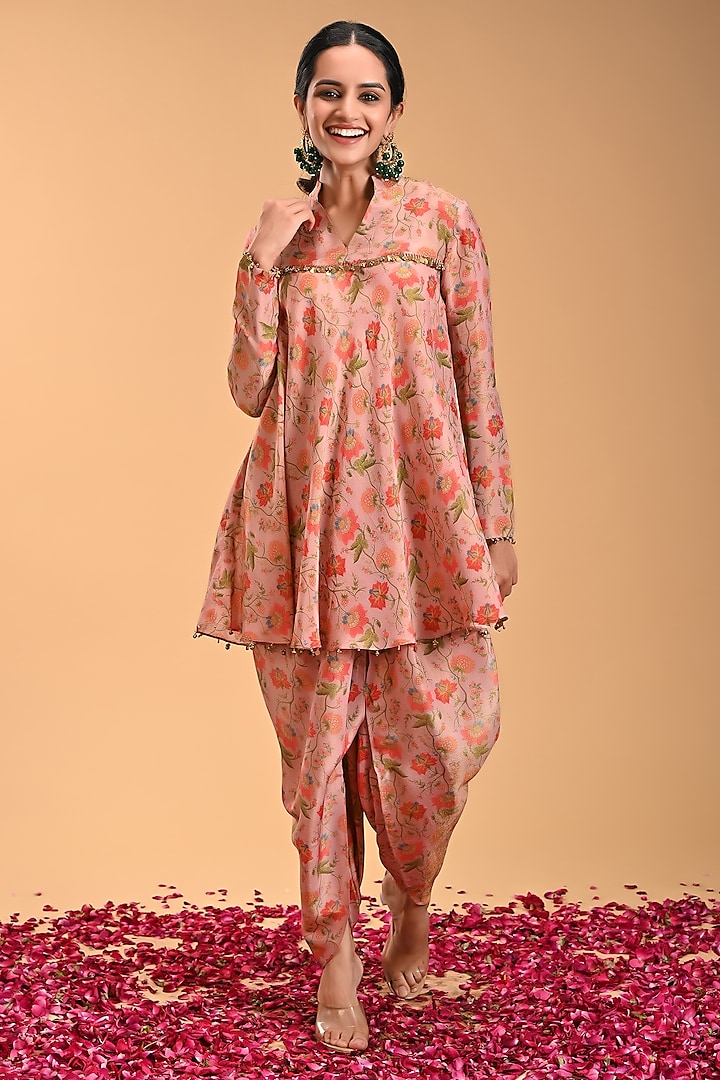 Pink Tissue Floral Dhoti Set by Rirasa at Pernia's Pop Up Shop