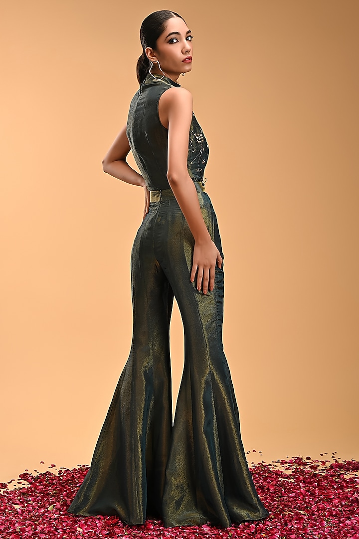 Green Tissue Flared Kalidar Party Wear Sharara Set by Rirasa at Pernia's Pop Up Shop