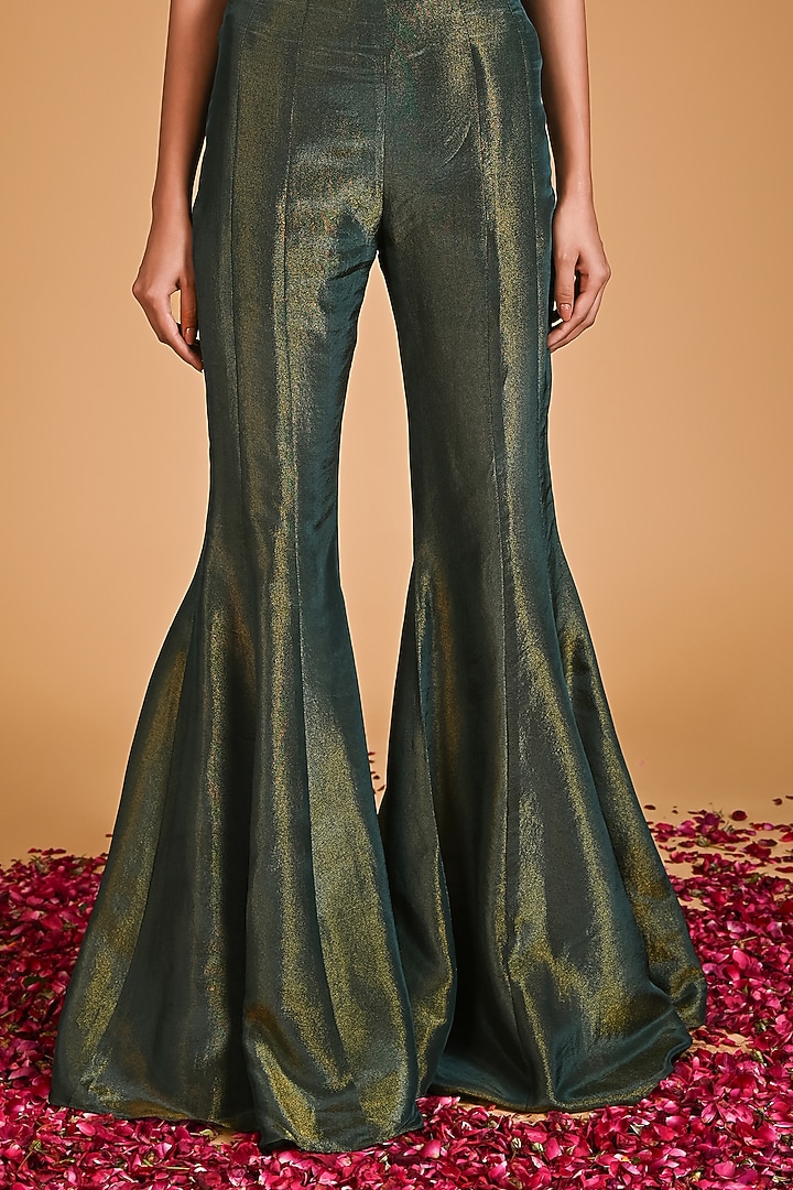 Green Tissue Flared Kalidar Party Wear Sharara Set by Rirasa at Pernia's Pop Up Shop