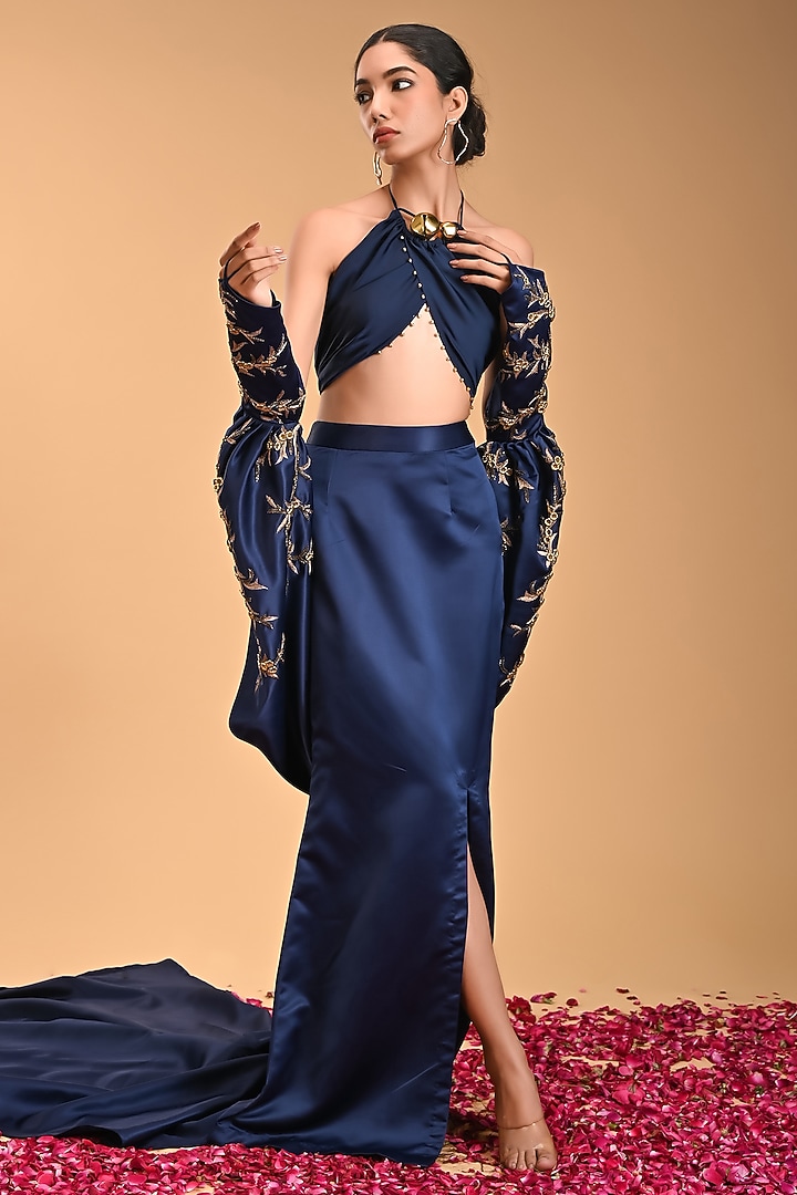 Blue Armani Satin Skirt Set by Rirasa at Pernia's Pop Up Shop