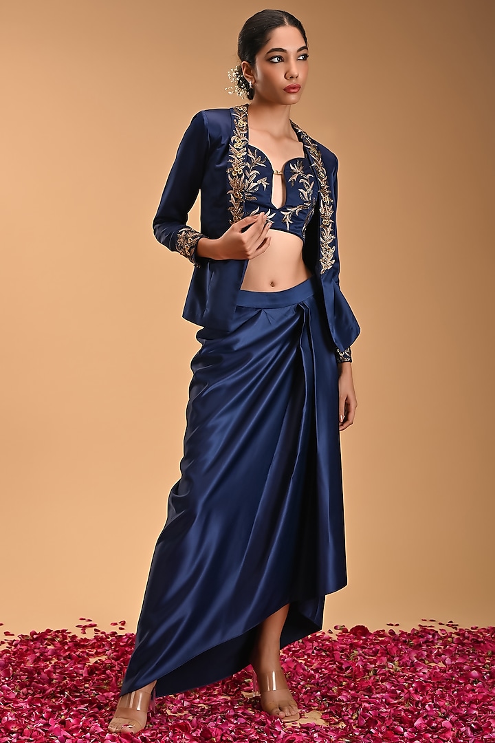 Blue Armani Satin Embroidered Jacket by Rirasa at Pernia's Pop Up Shop