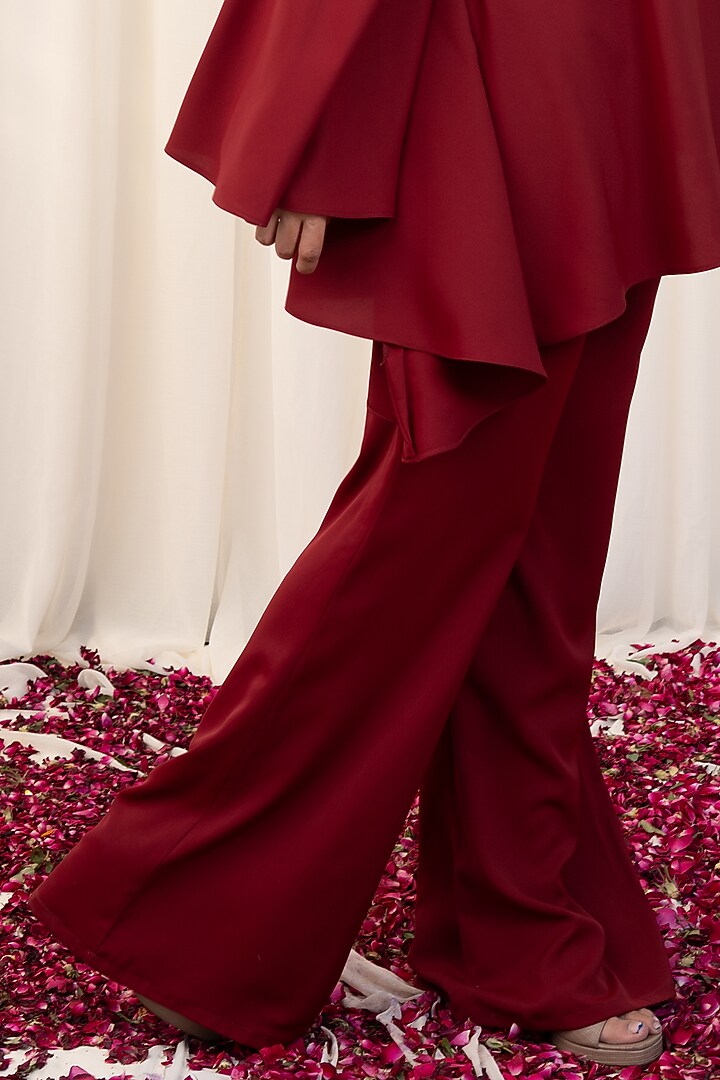 Maroon Crepe Co-Ord Set by Rirasa at Pernia's Pop Up Shop