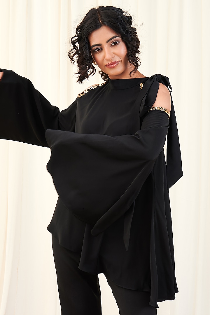 Deep Black Crepe Co-Ord Set by Rirasa at Pernia's Pop Up Shop
