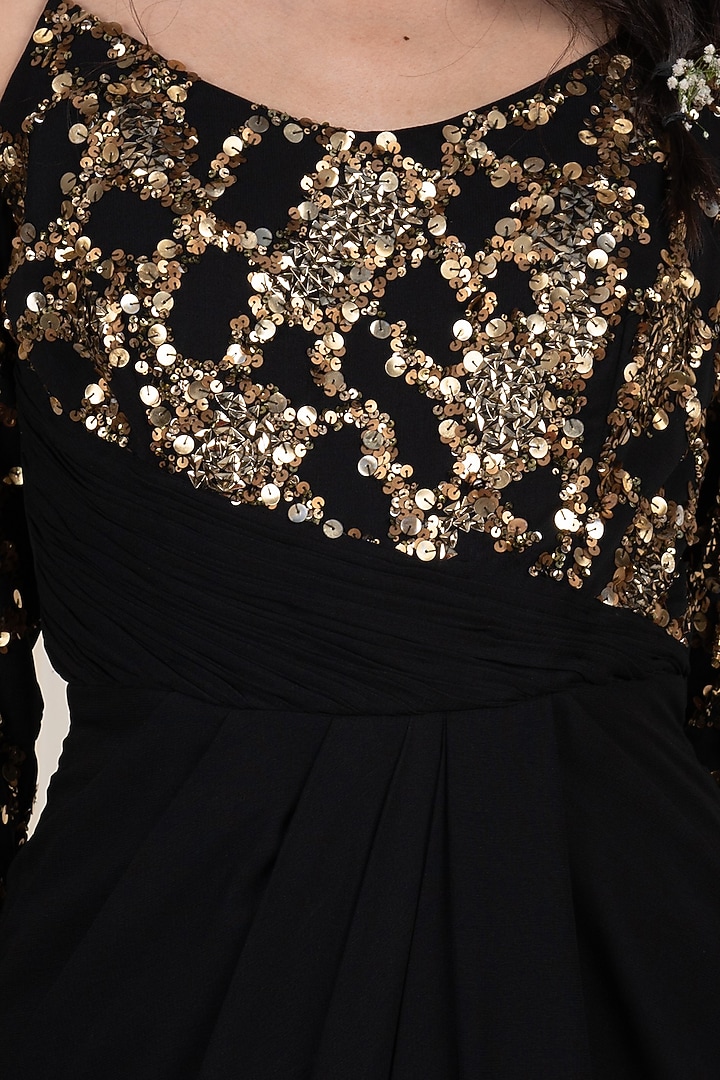 Black Georgette Embroidered Vacation Dress by Rirasa at Pernia's Pop Up Shop