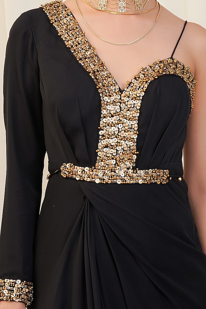 Black Georgette Hand Embroidered Summer Dress by Rirasa at Pernia's Pop Up Shop