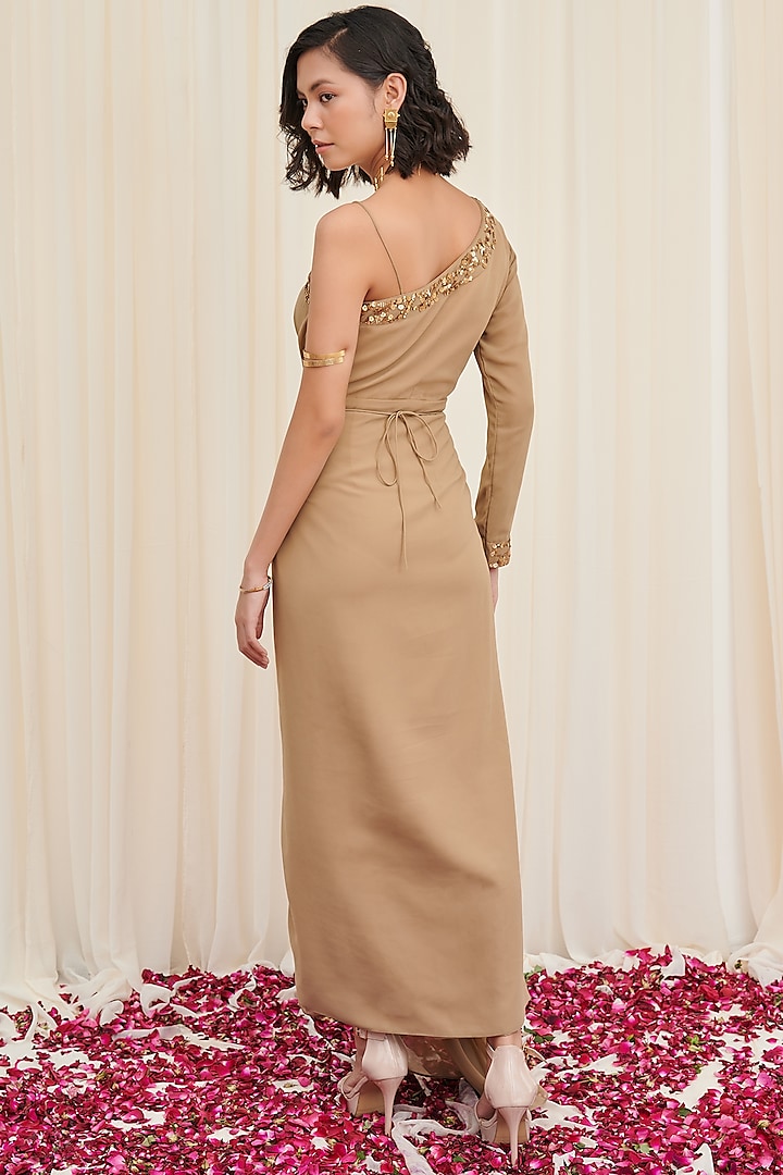 Beige Georgette Hand Embroidered Summer Dress by Rirasa at Pernia's Pop Up Shop