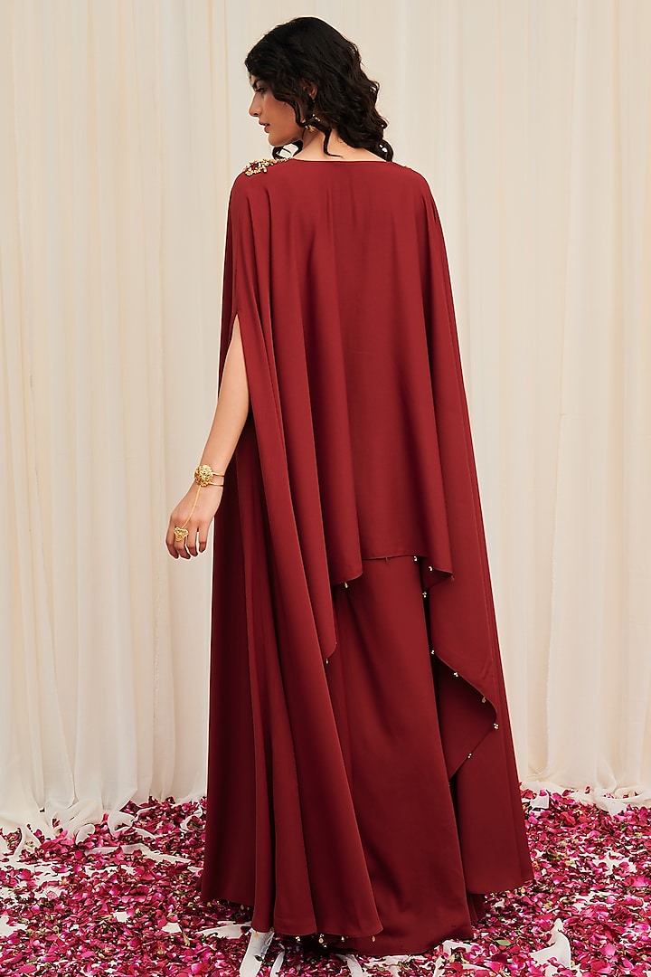 Maroon Crepe Party Wear Sharara Set by Rirasa at Pernia's Pop Up Shop