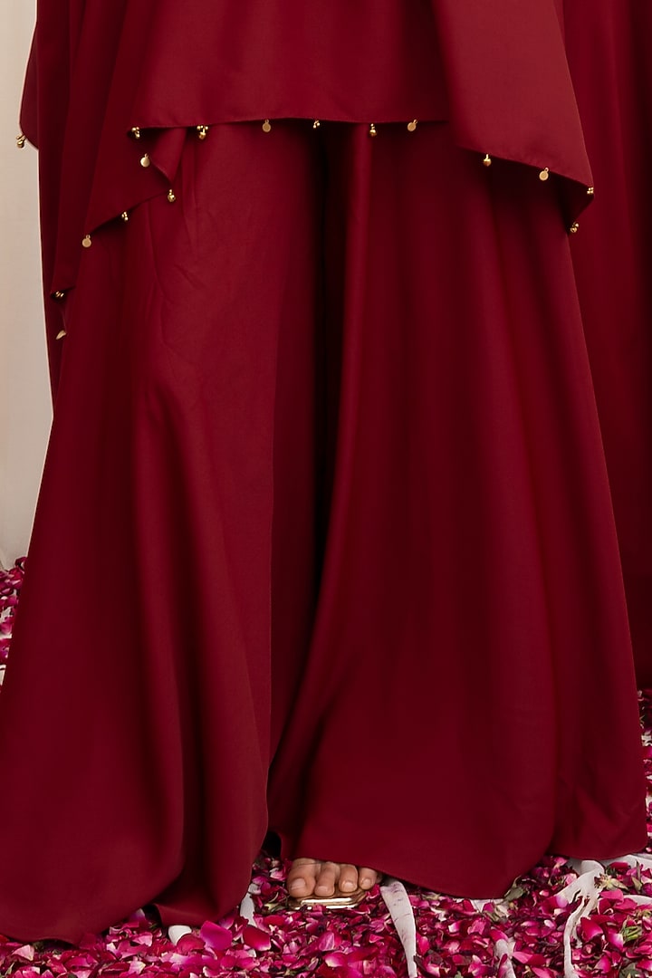 Maroon Crepe Party Wear Sharara Set by Rirasa at Pernia's Pop Up Shop